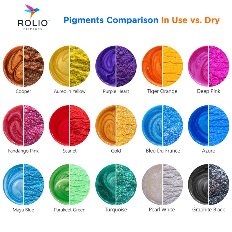 Rolio Mica Powder, 5g, 15 Bags - Pearlescent Color Pigment - Art Set for Resin Epoxy - for Soap Making, Nail Polish, Lip Gloss, Eye Shadow, Slime & Candle Jars - (Original Set) - Image 2